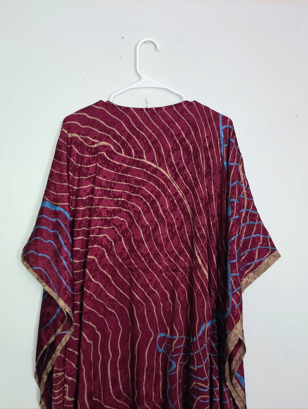 EARTHBOUND Silk Boho Maroon Patterned Kaftan - Picture 7 of 9